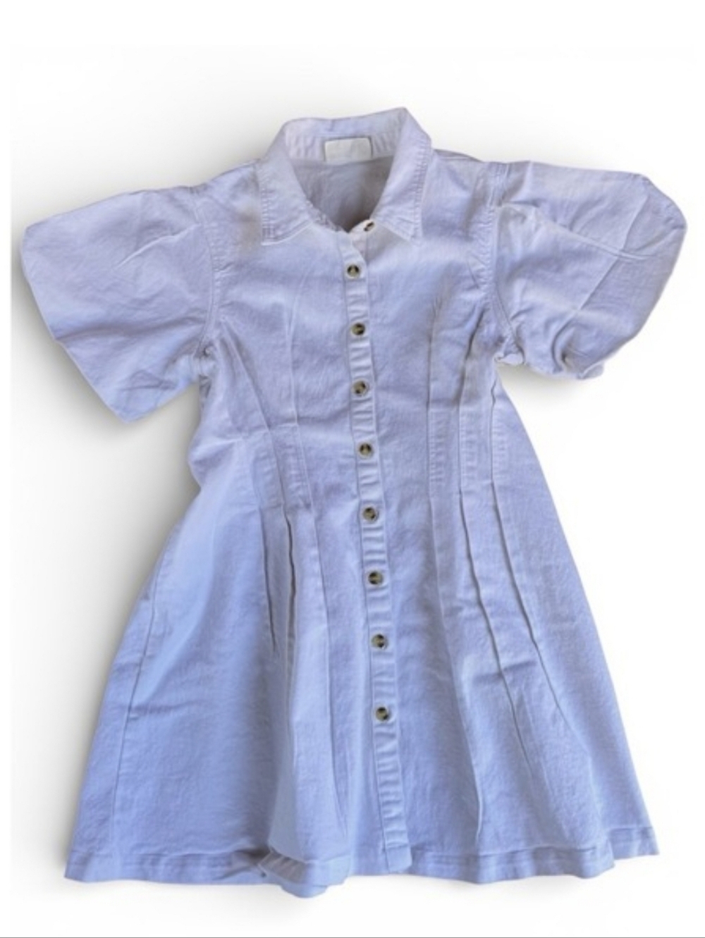 Jokie & Joy Denim Cream Button-Down Mini Dress with Short Sleeves